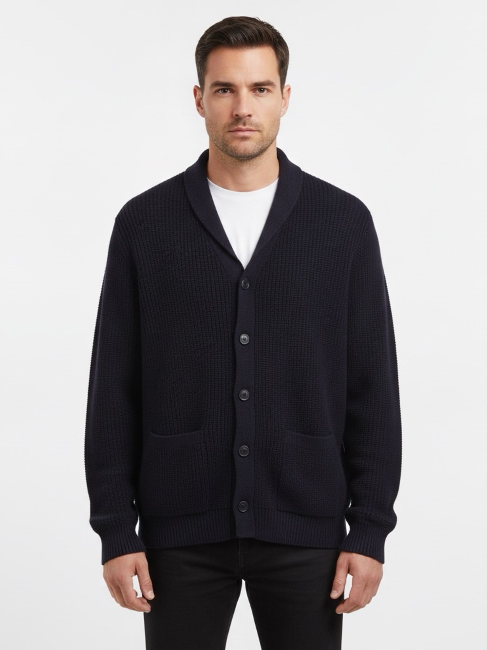 Raffi Gorgeous Men's Shawl Collar Button Cardigan - Navy Blue